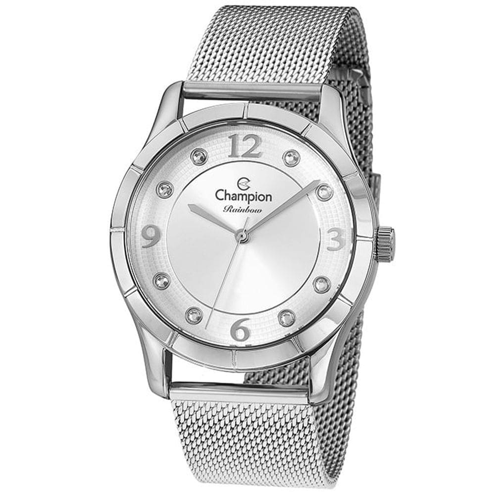 Relógio CHAMPION feminino prata strass esteira CN29910Q