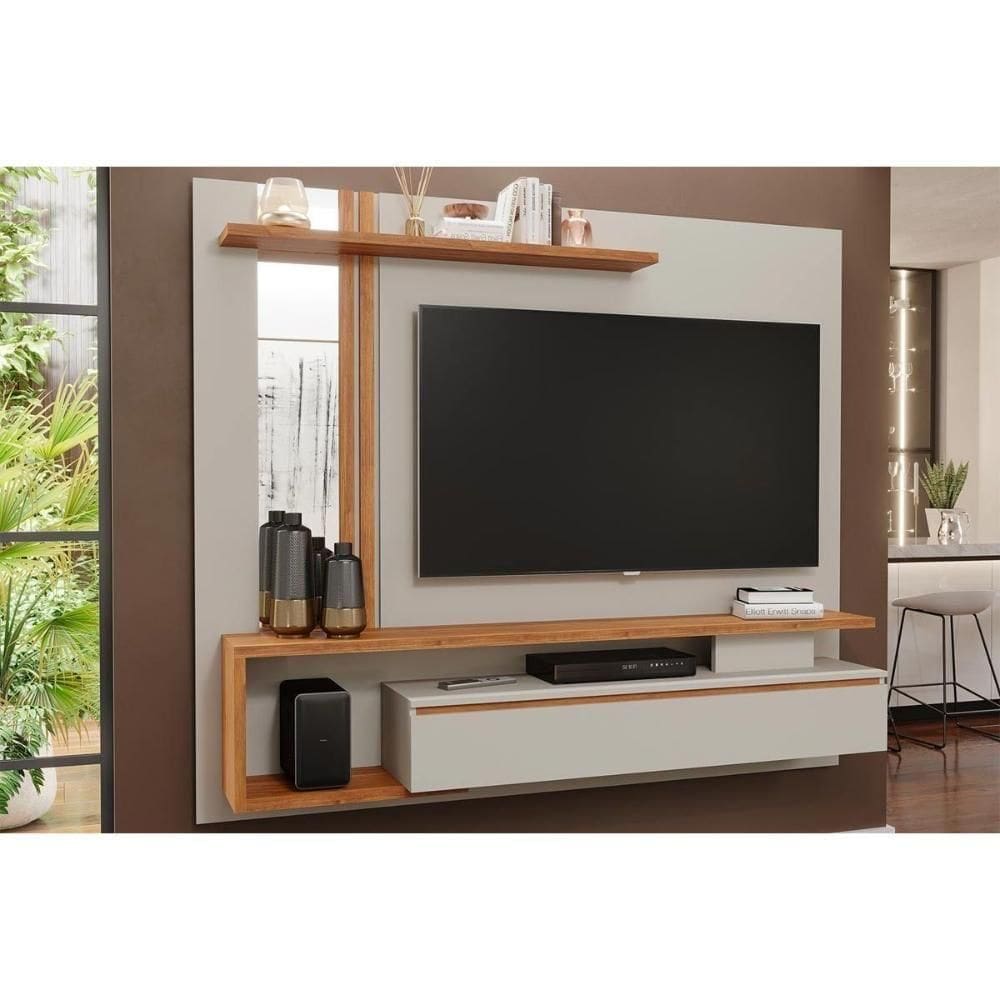 Painel Quarto P- Tv Até 60 Pol Treviso C- 1 Porta E Nicho 180x153cm Off White-cinamomo - Permóbili