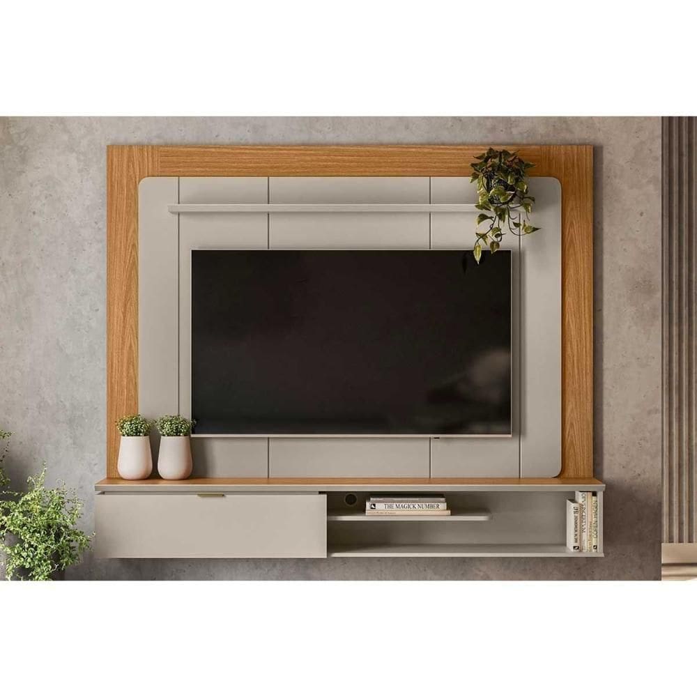 Painel Quarto P- Tv Até 65 Pol Lugano C- 1 Porta E 2 Prateleiras 182x150cm Nature-off White - Linea Brasil