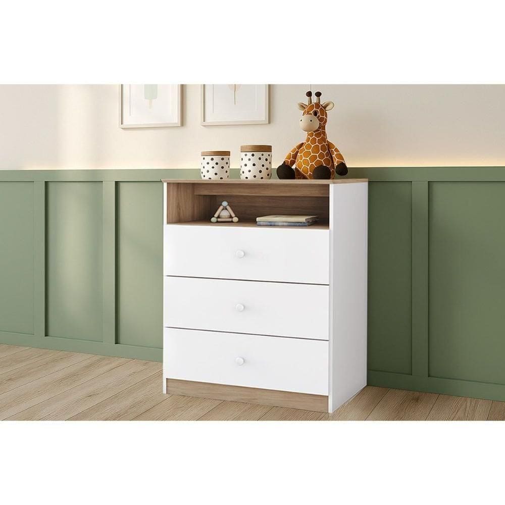 Cômoda De Quarto Magia C- 3 Gavetas Branco-jequitiba - Henn