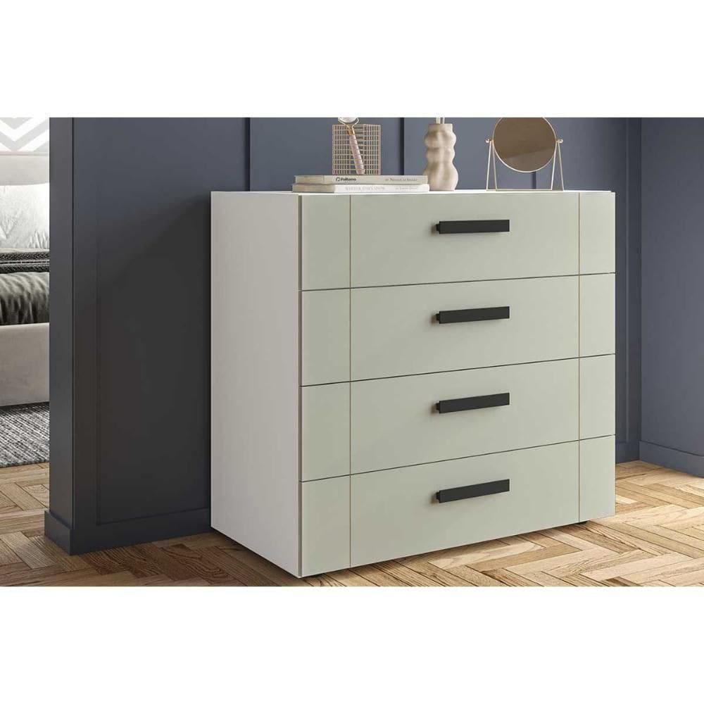 Cômoda De Quarto Lisboa C- 4 Gavetas Branco-verde - Politorno