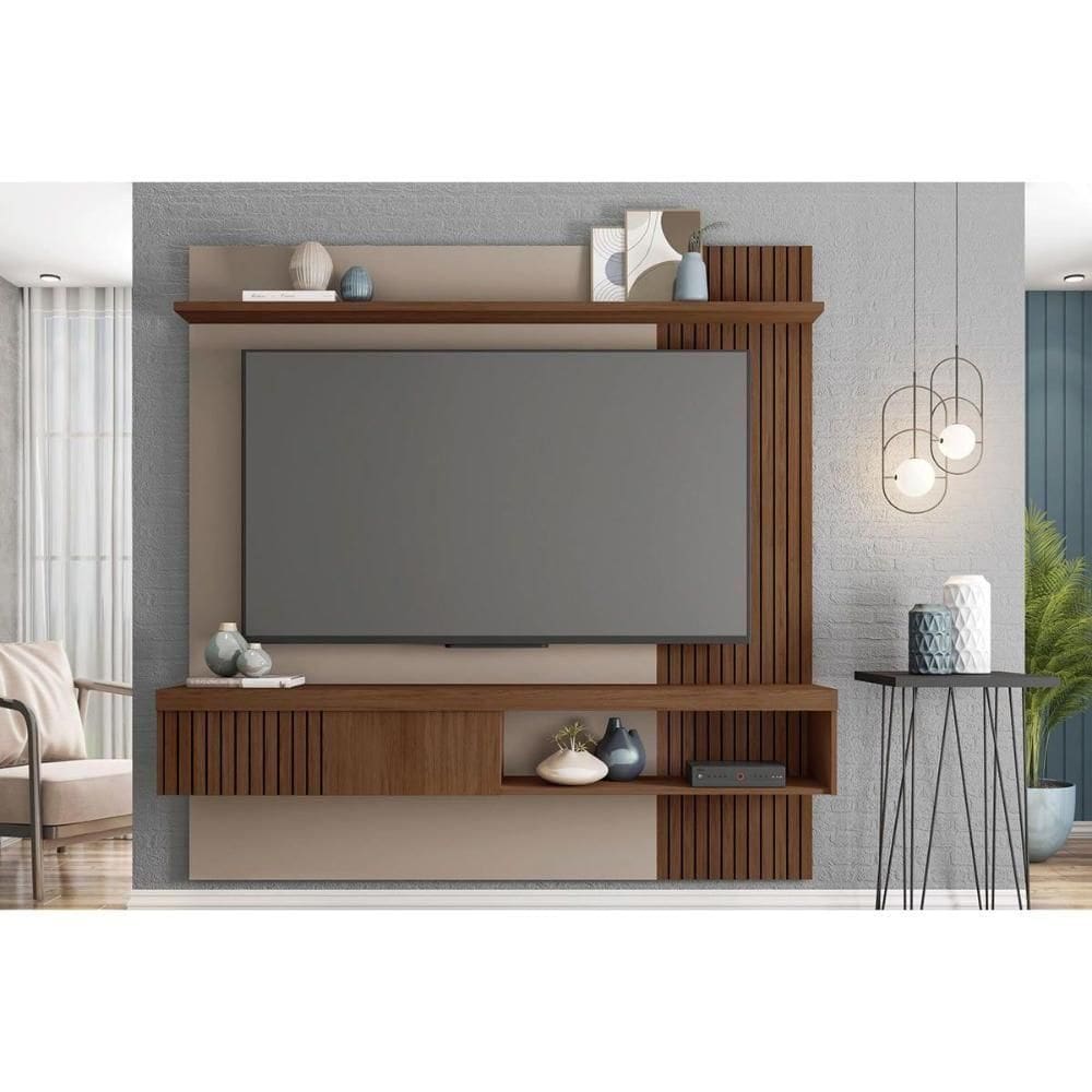 Painel Quarto P- Tv Até 65 Pol Jade Ripada 180x183cm Fendi-havana - Caemmun
