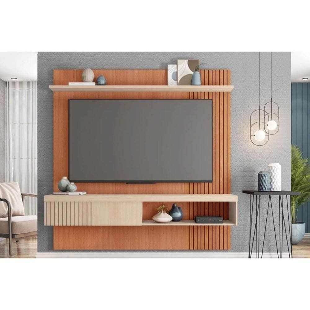 Painel Quarto P- Tv Até 65 Pol Jade Ripada 180x183cm Freijo-off White - Caemmun