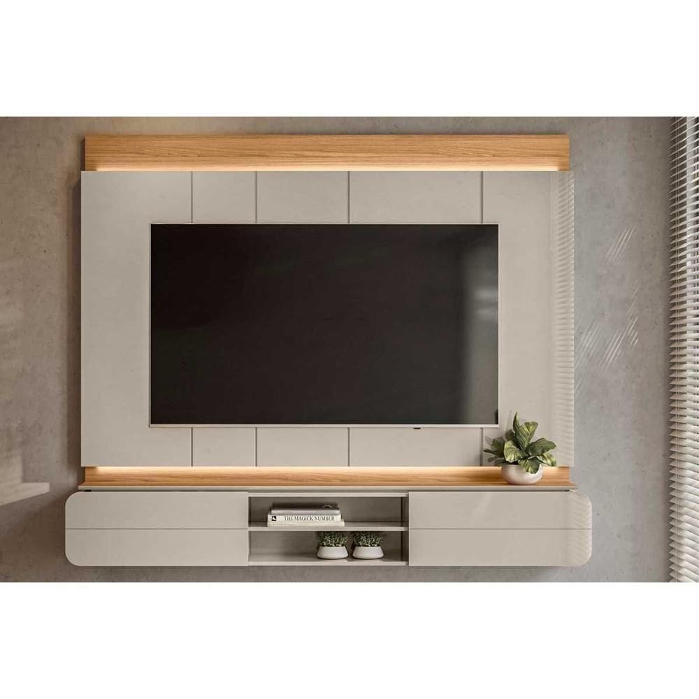 Painel Quarto P- Tv Até 75 Pol Zurique C- 2 Porta E 1 Prateleira 200x173cm Tauari-off White Brilho - Linea Brasil