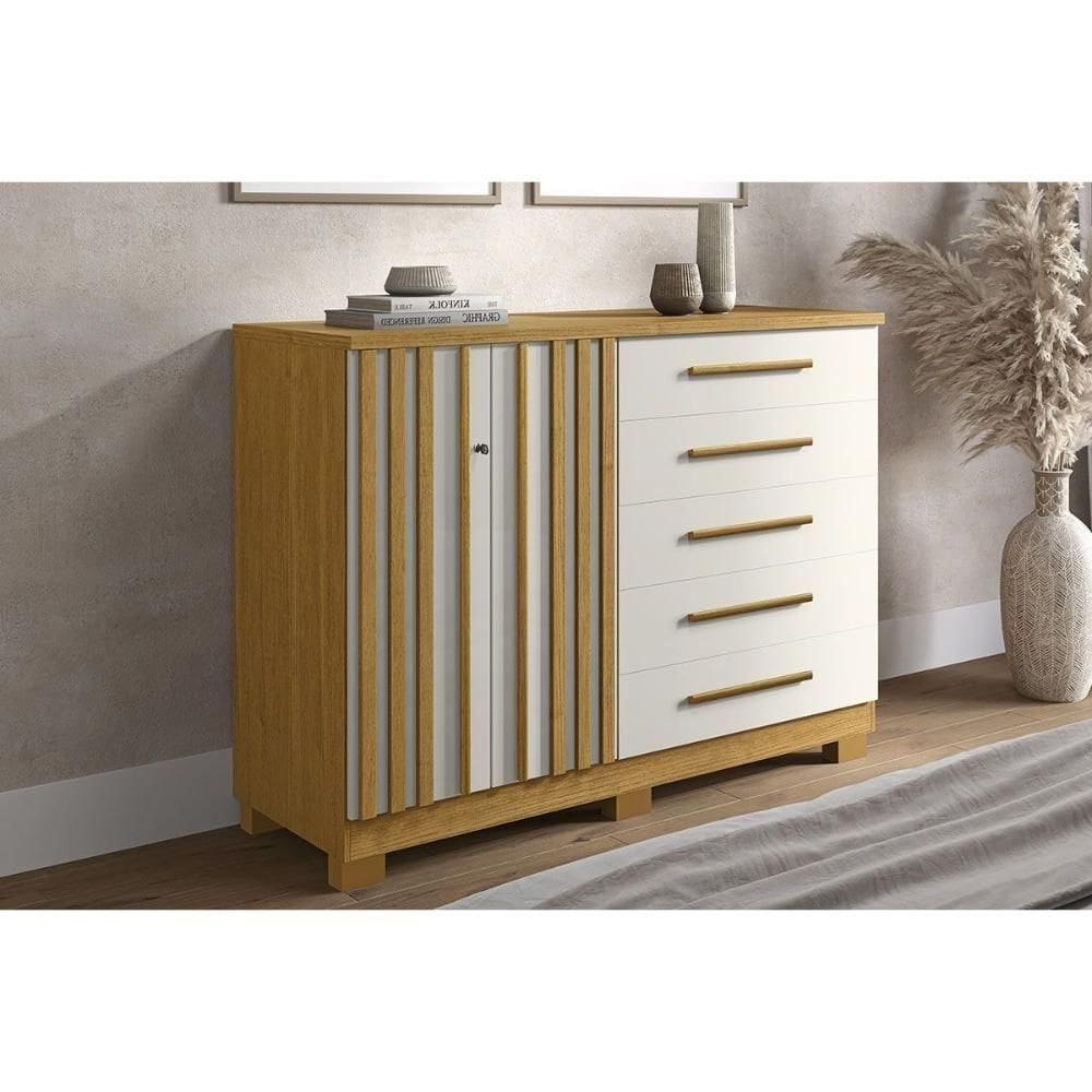 Cômoda De Quarto Bella C- 2 Portas E 5 Gavetas Cinamomo-off White - Acp