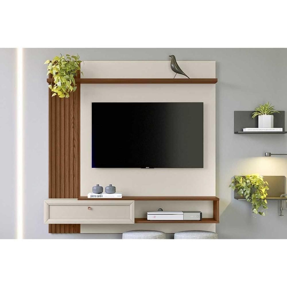 Painel Quarto P- Tv Até 55 Pol Alvorada C- 1 Porta E 1 Prateleira 200x130cm Freijó-off White - Linea Brasil