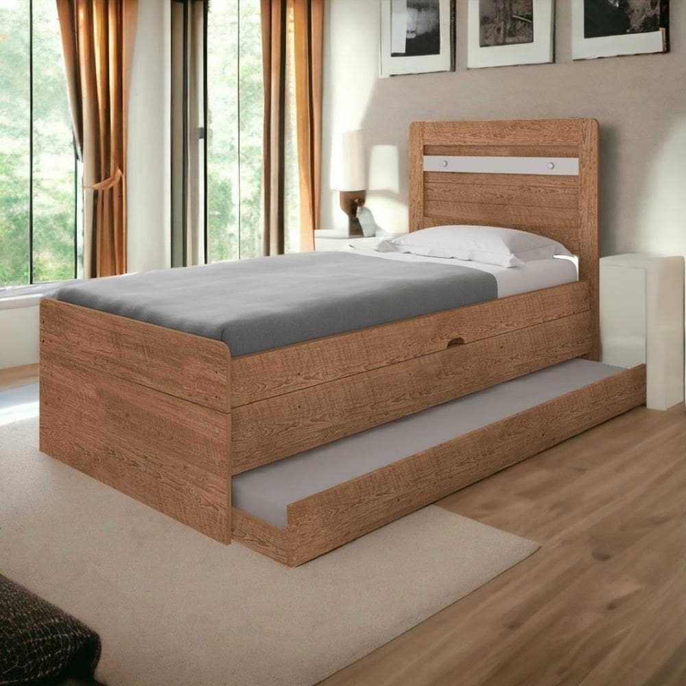 Cama Baú Larissa Solteiro Naturale e Off com Auxiliar e 02 Colchões Framar