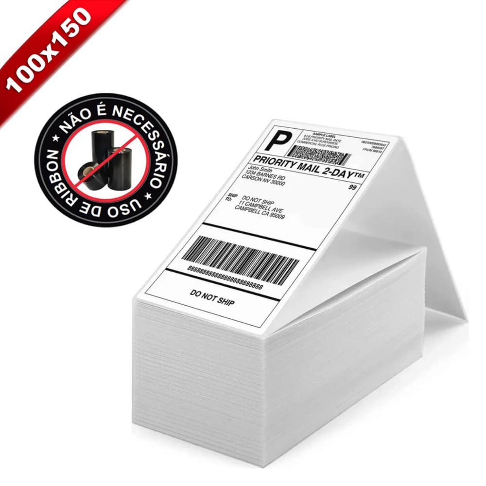 Etiqueta Térmica 100 x 150 mm para E-Commerce - 5.000 etiquetas no Formato Resma