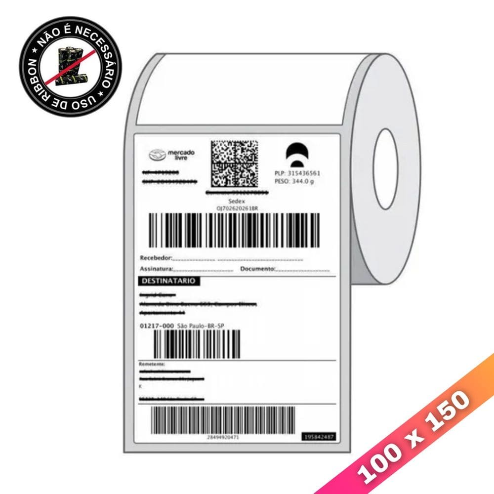 Etiqueta Térmica 100 x 150 mm para E-Commerce - Rolo com 1.000 etiquetas