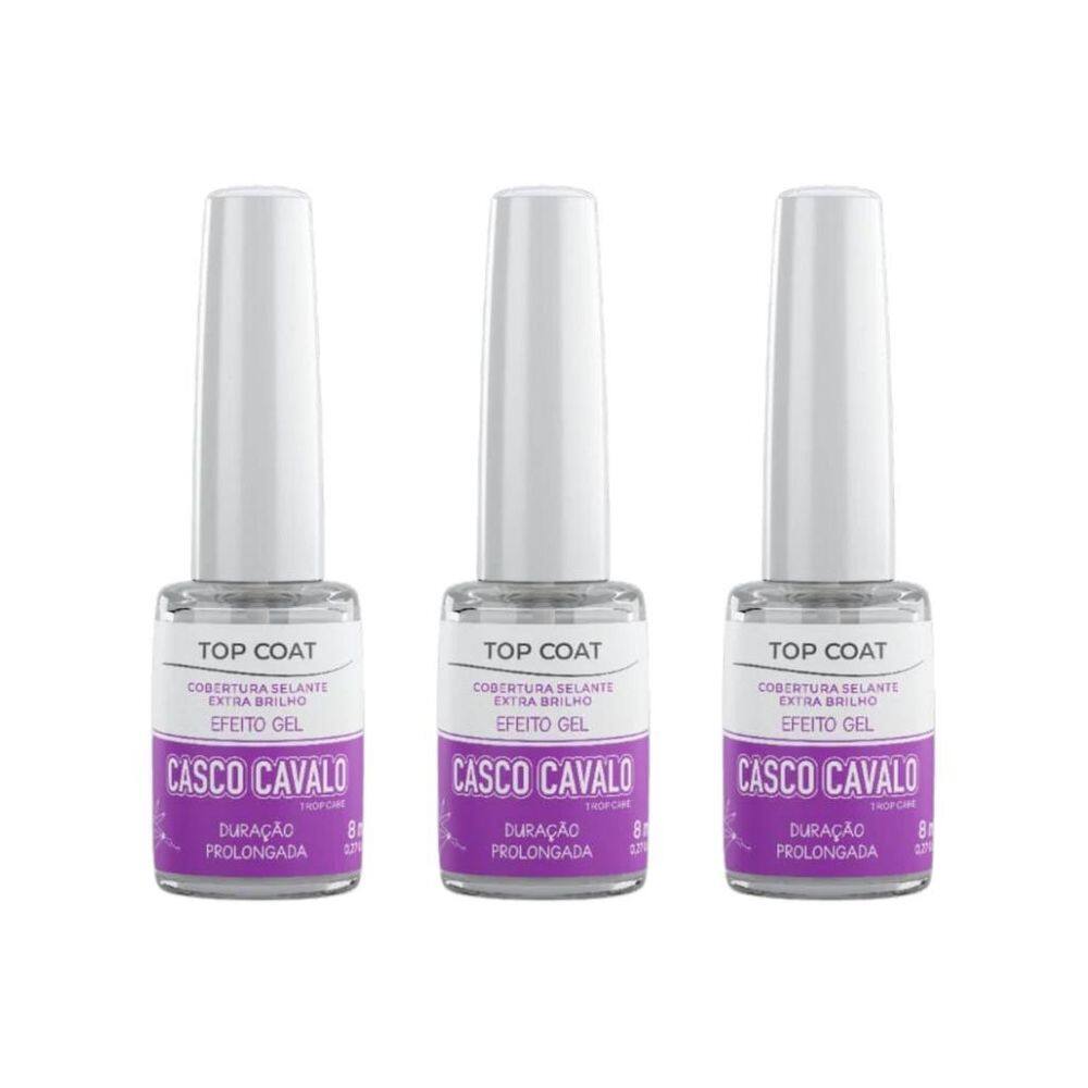 Casco De Cavalo Trop Care Efeito Gel Top Coat 8Ml -Kit C/3Un