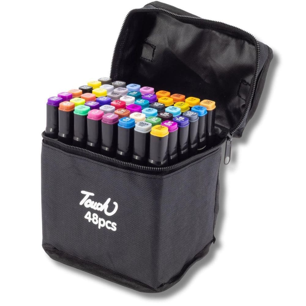 Kit Estojo De 48 Canetas Marcadoras Coloridas Ponta Dupla