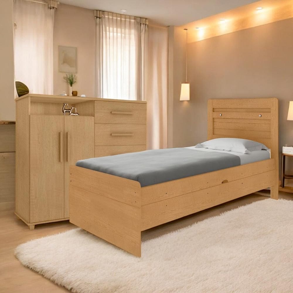 Conjunto de Cama com Colchão e Cômoda para Quarto Naturalle
