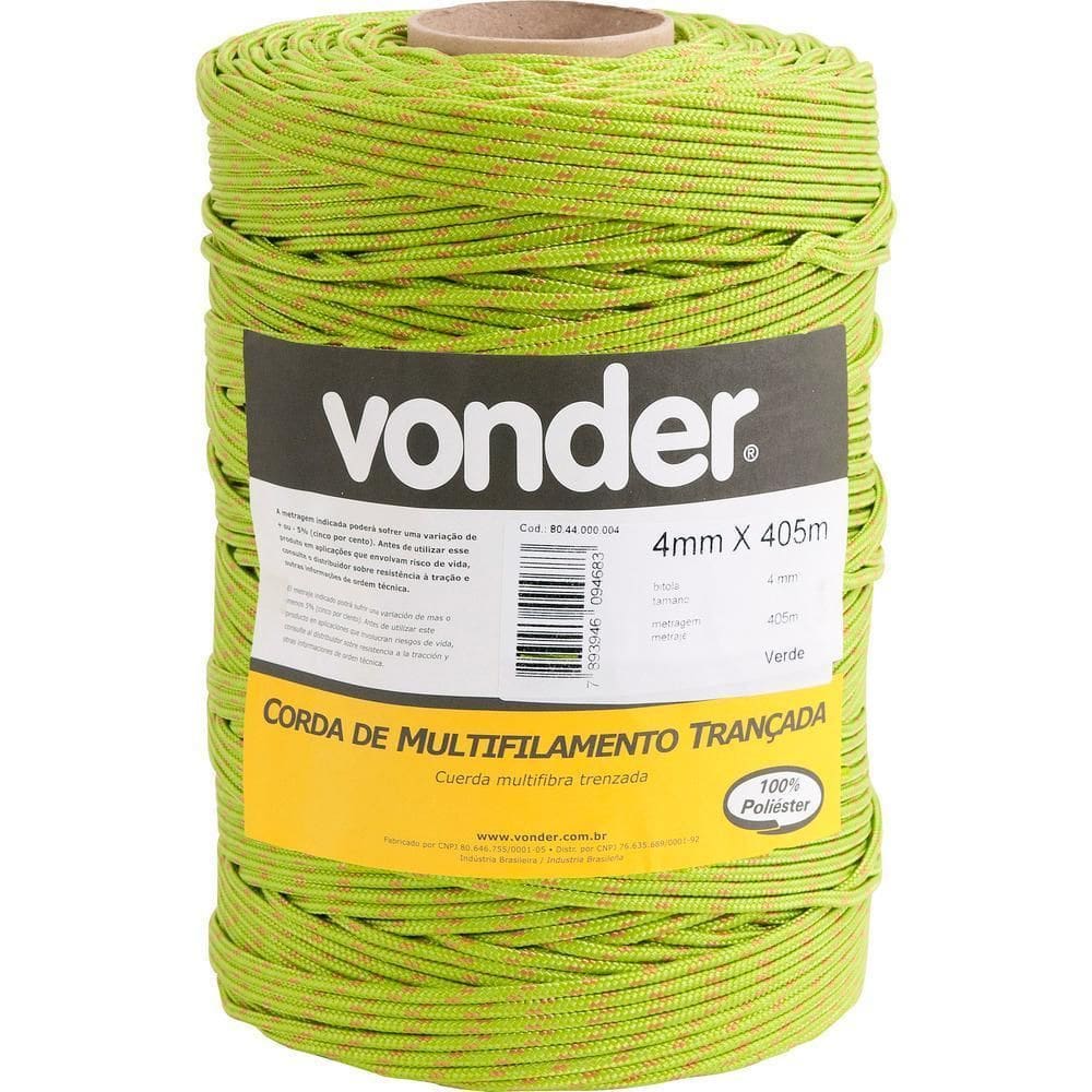 Corda Multifilamento Trançada 10,0Mm 11,0Kg 147 Metros Verde