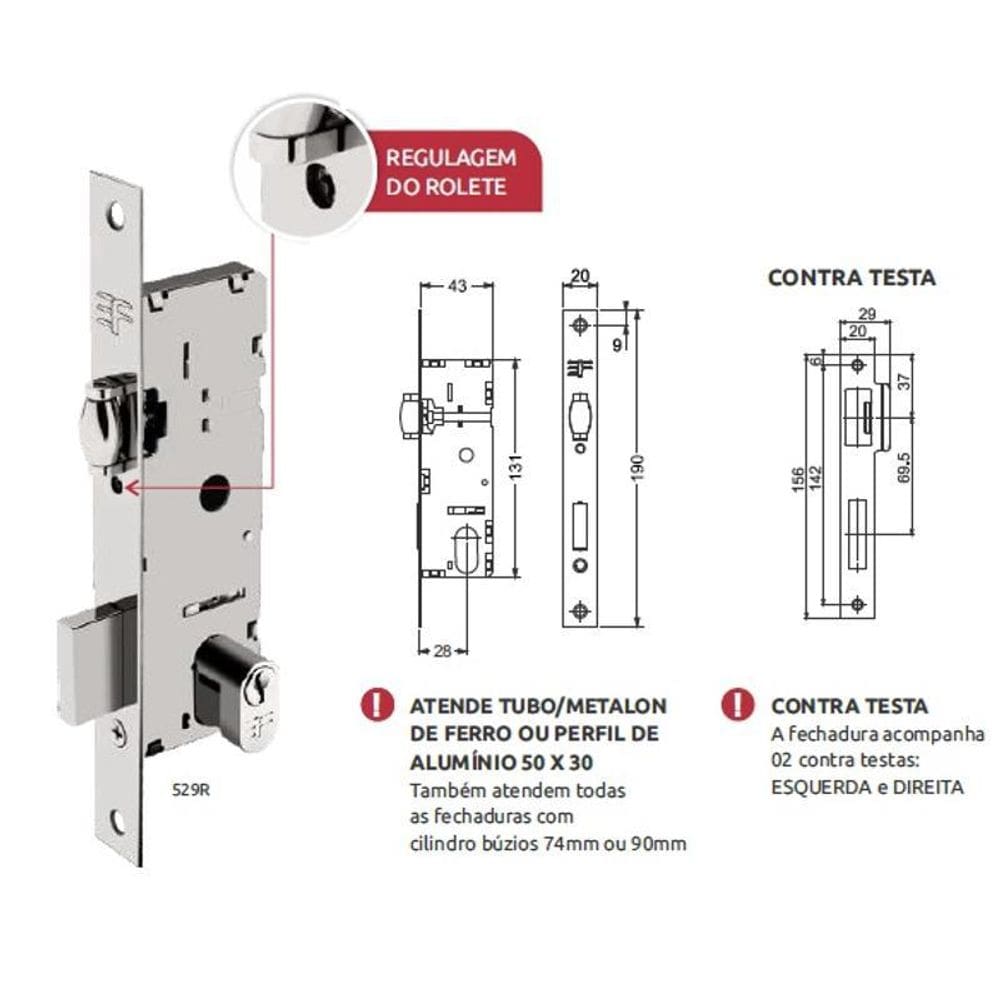 Fechadura Pivotante Rolete Estreito Aluminio Ferro Preta