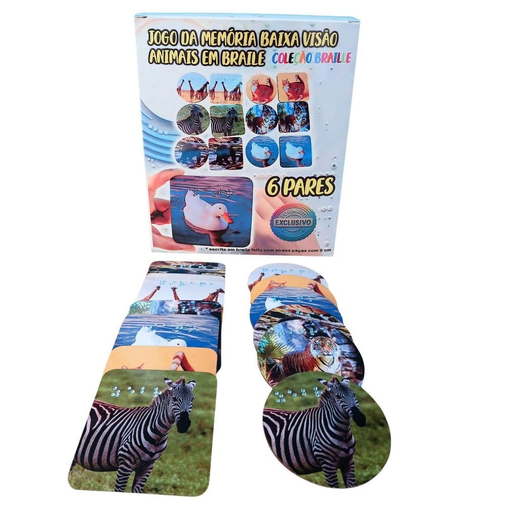 Jogo Educativo Braille Baixa Visão Tema Animais 6 Pares