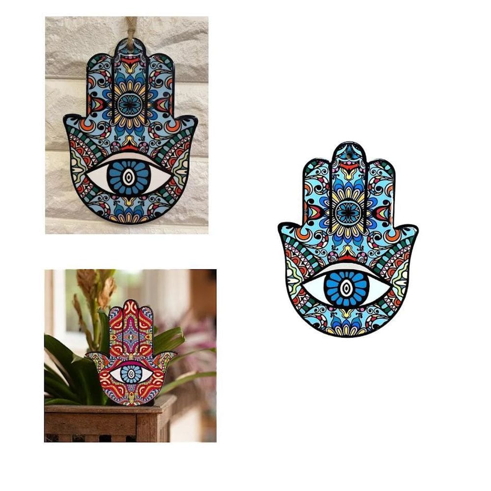 Placa Enfeite Decorativa Quadro Mão Hamsá Fátima Pedestal