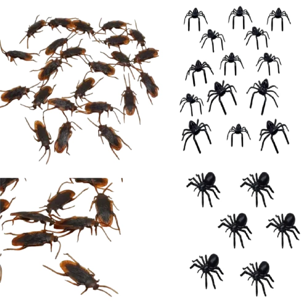 100 Pçs De Terror C/ 50 Mini Aranhas E 50 Baratas Fake Festas Pegadinha Decoração