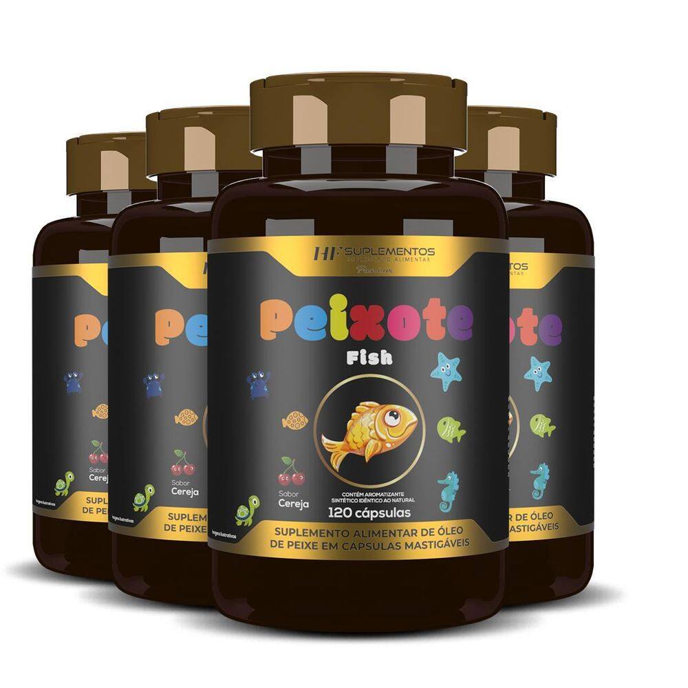 4X Peixote Omega 3 Kids Mastigavel 120Caps Hf Suplementos