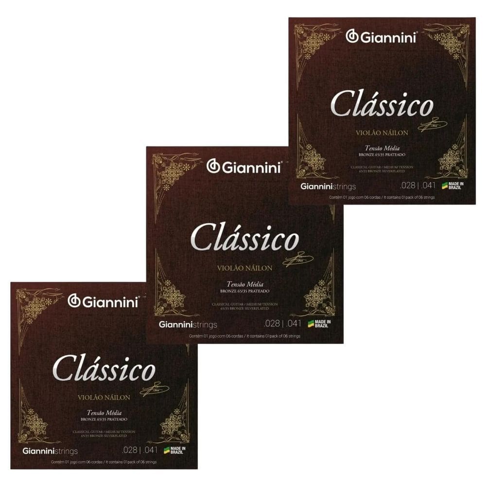 Kit 3 Encordoamento Violão Nylon Giannini Clássico T. Média