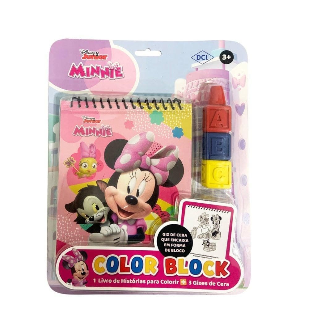 Livro Infantil Miniie Colorir Com 3 Gizes De Cera Em Bloco