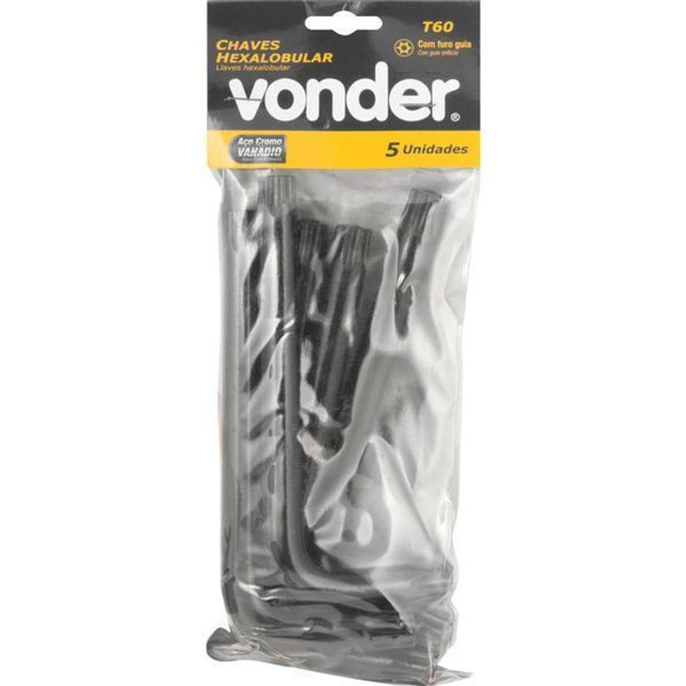Chave Hexalobular T60 Com Furo Guia Crv Com 05 Peças Vonder
