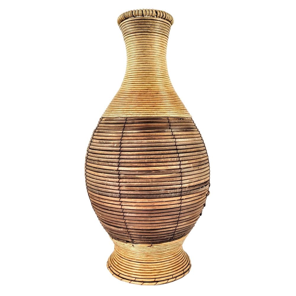 Vaso Decorativo Fibra Natural Rattan 57Cm Artesanal Rústico