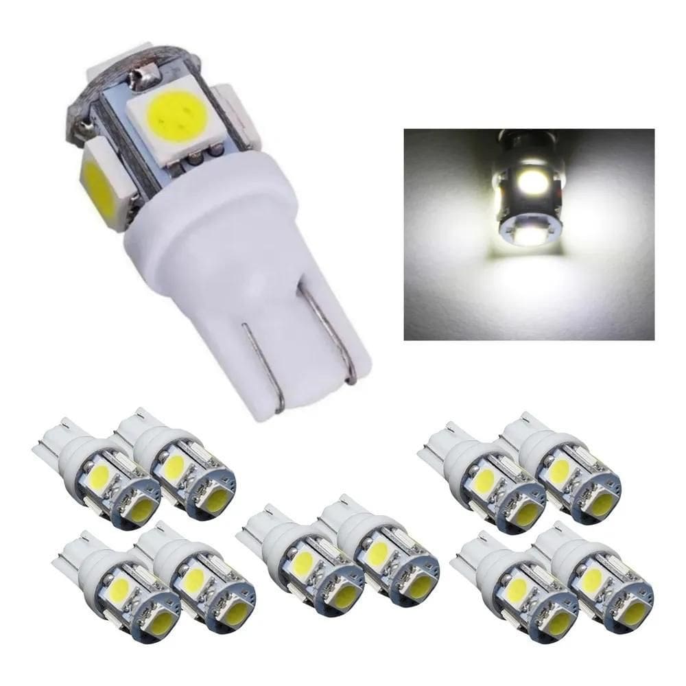 Kit 10 Lampada T10 5 Led Branca Branco W5W Pingo Luz