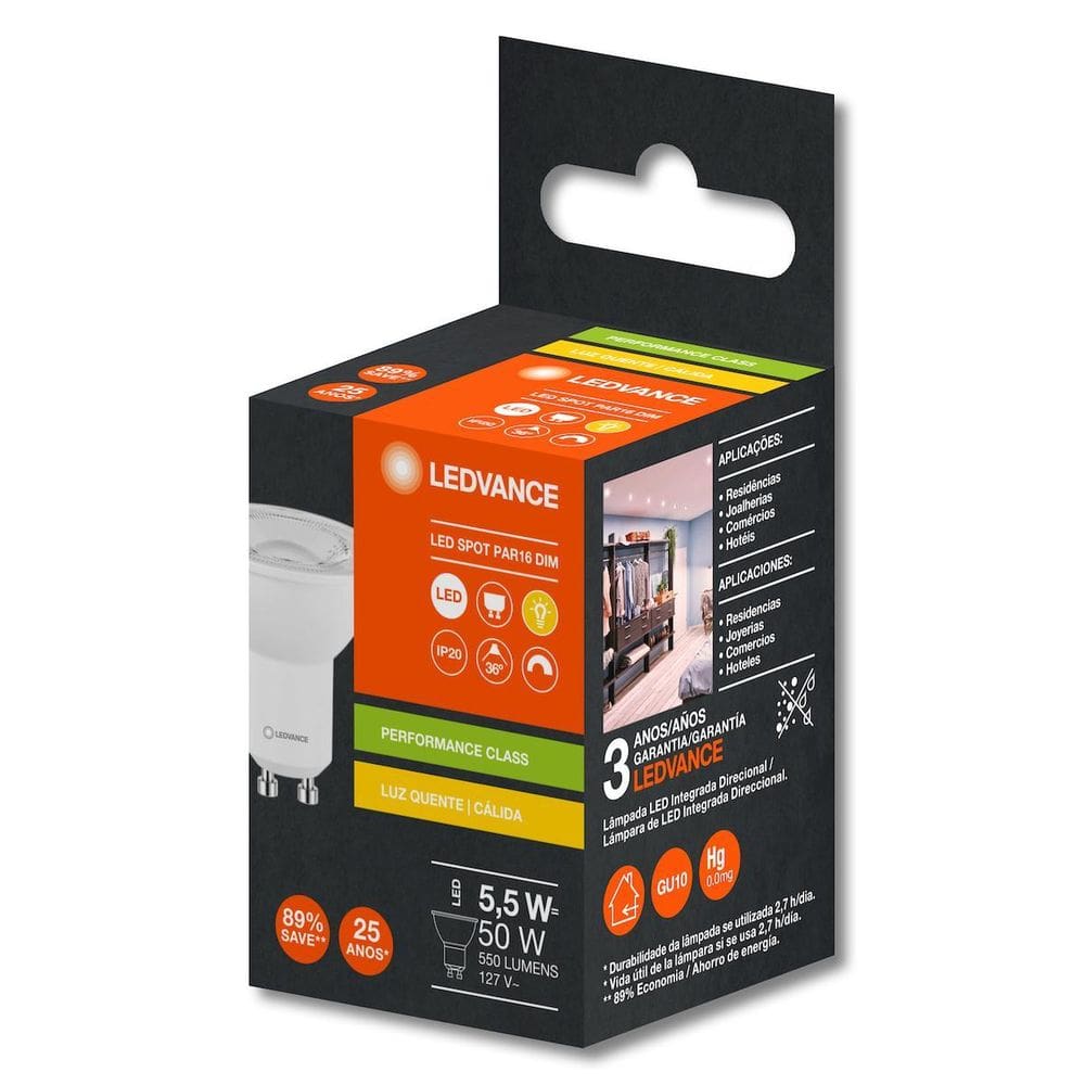 Lampada Led Dicroica Par16 Dim 5,5W 2700K 550Lm 127V Osram