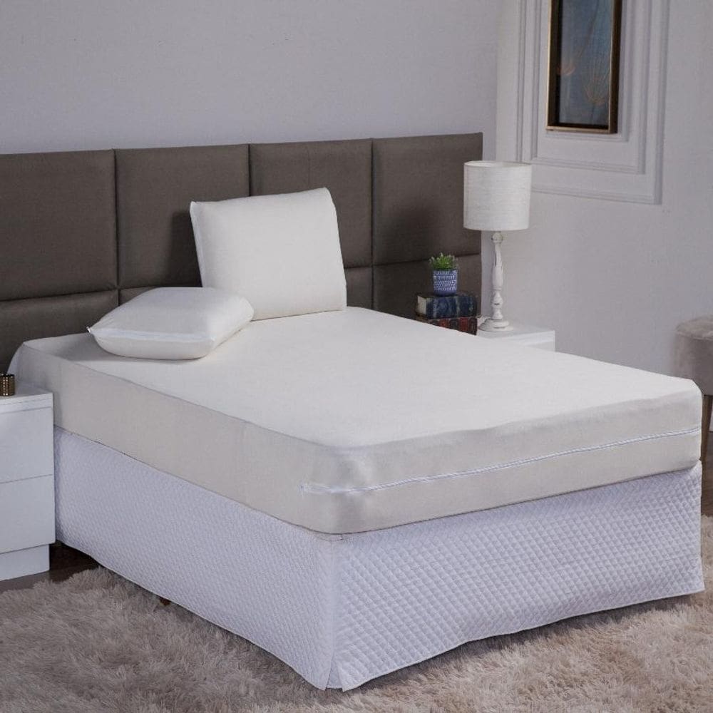 Capa Colchão Viuva Solteirão 28Cm + Fronha Protetor Zíper