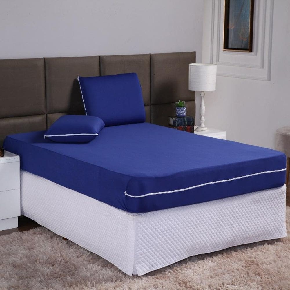 Capa Colchão Viuva Solteirão 28Cm + Fronha Protetor Zíper