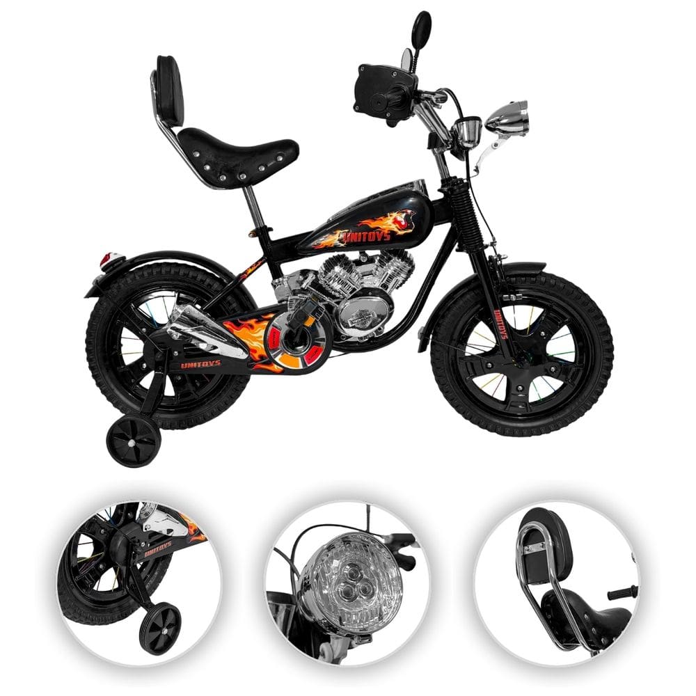 Bicicleta Infantil estilo moto com roinhas assento confortável paralama retrovisor e farol
