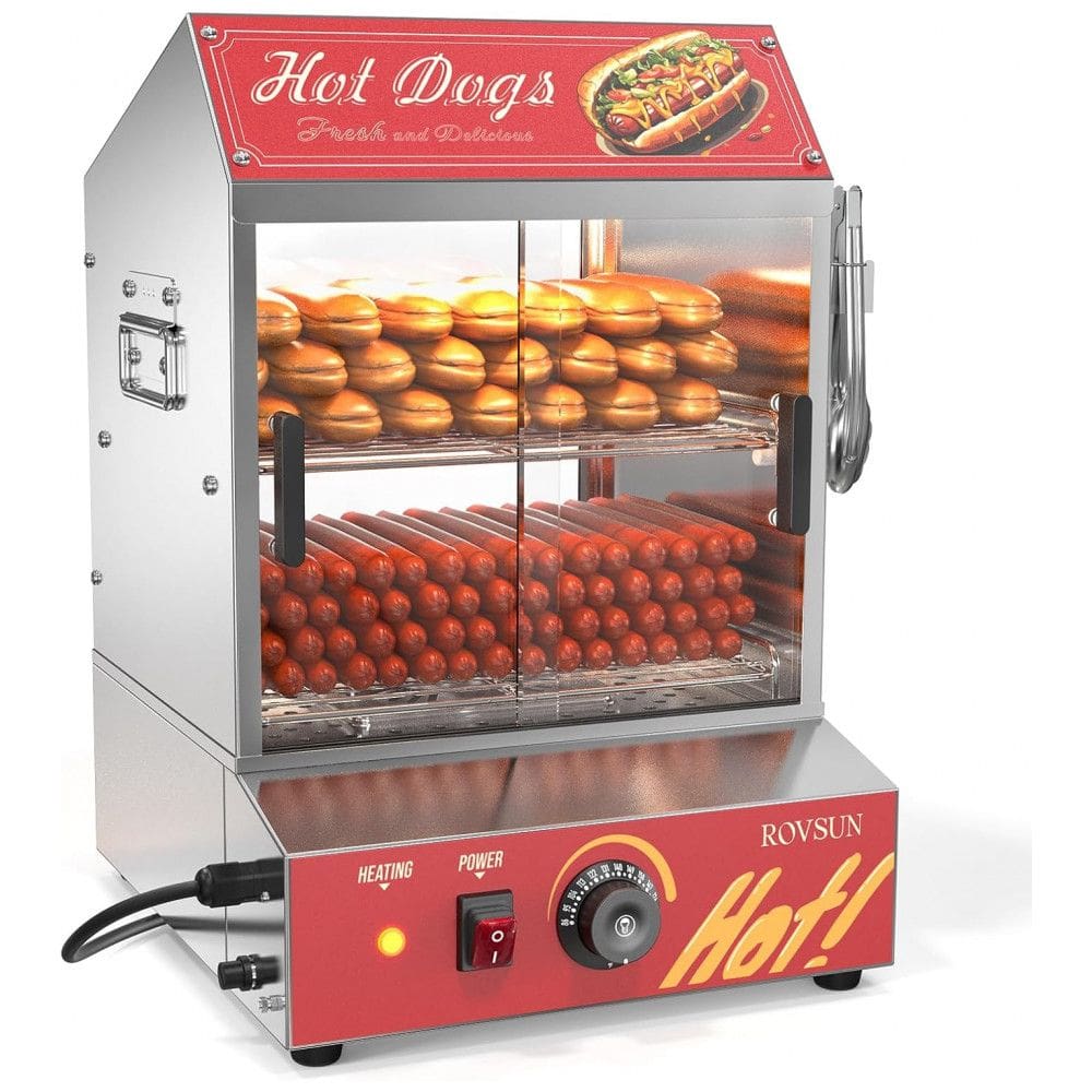Máquina de Cachorro-Quente ROVSUN para 175 Cachorros-Quentes e 40 Pães, 30L de Capacidade, sistema de vaporização de Cachorro-Quente de 31 litros com