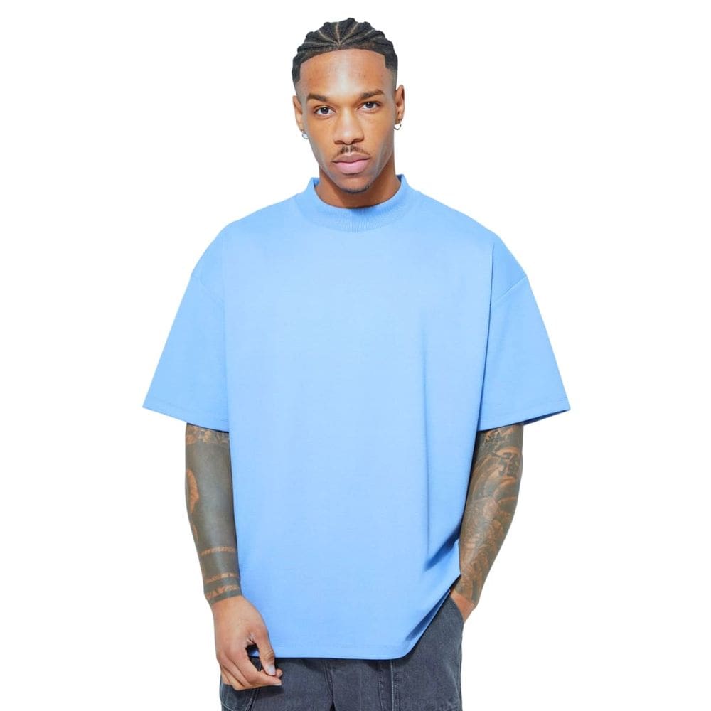 Camiseta Oversized Gola Alta Algodão Azul Opala