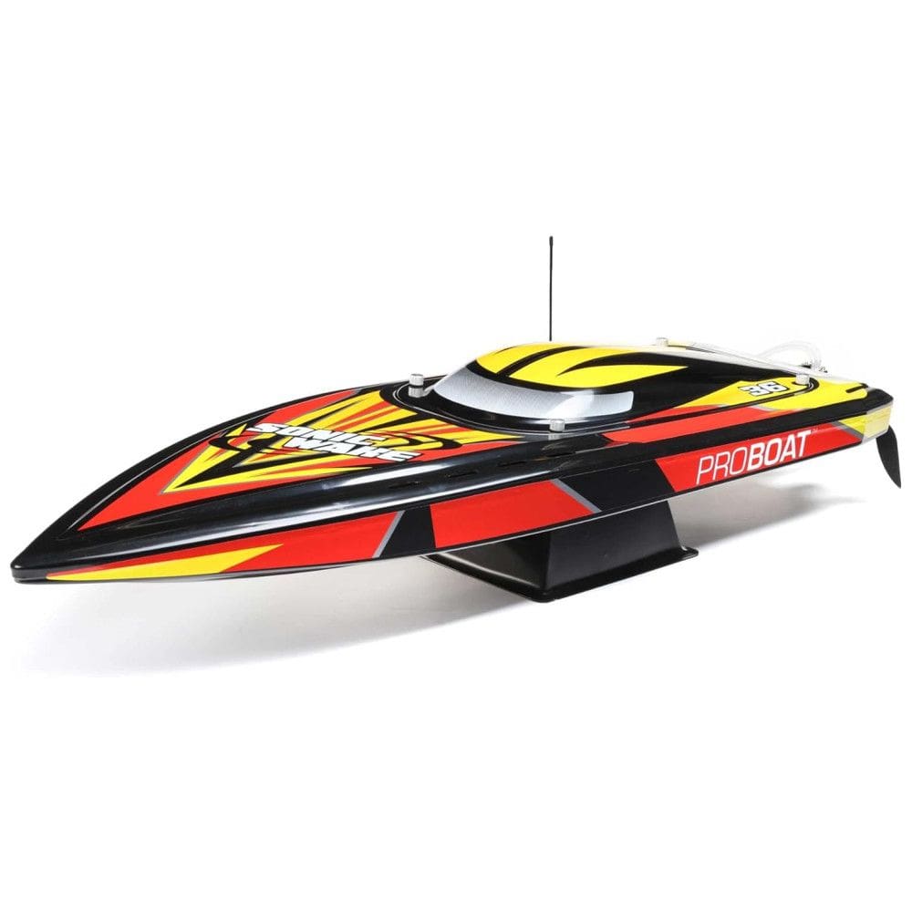 Barco de Controle Remoto para Adultos com Casco Auto-Endireitamento e Sistema de Rádio, Pro Boat Sonicwake V2, Preto e Vermelho