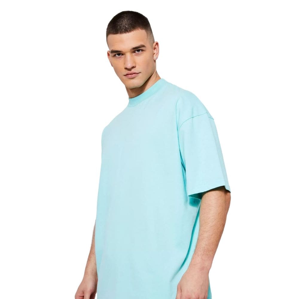 Camiseta Oversized Gola Alta Verde Bebê Algodão Confortável