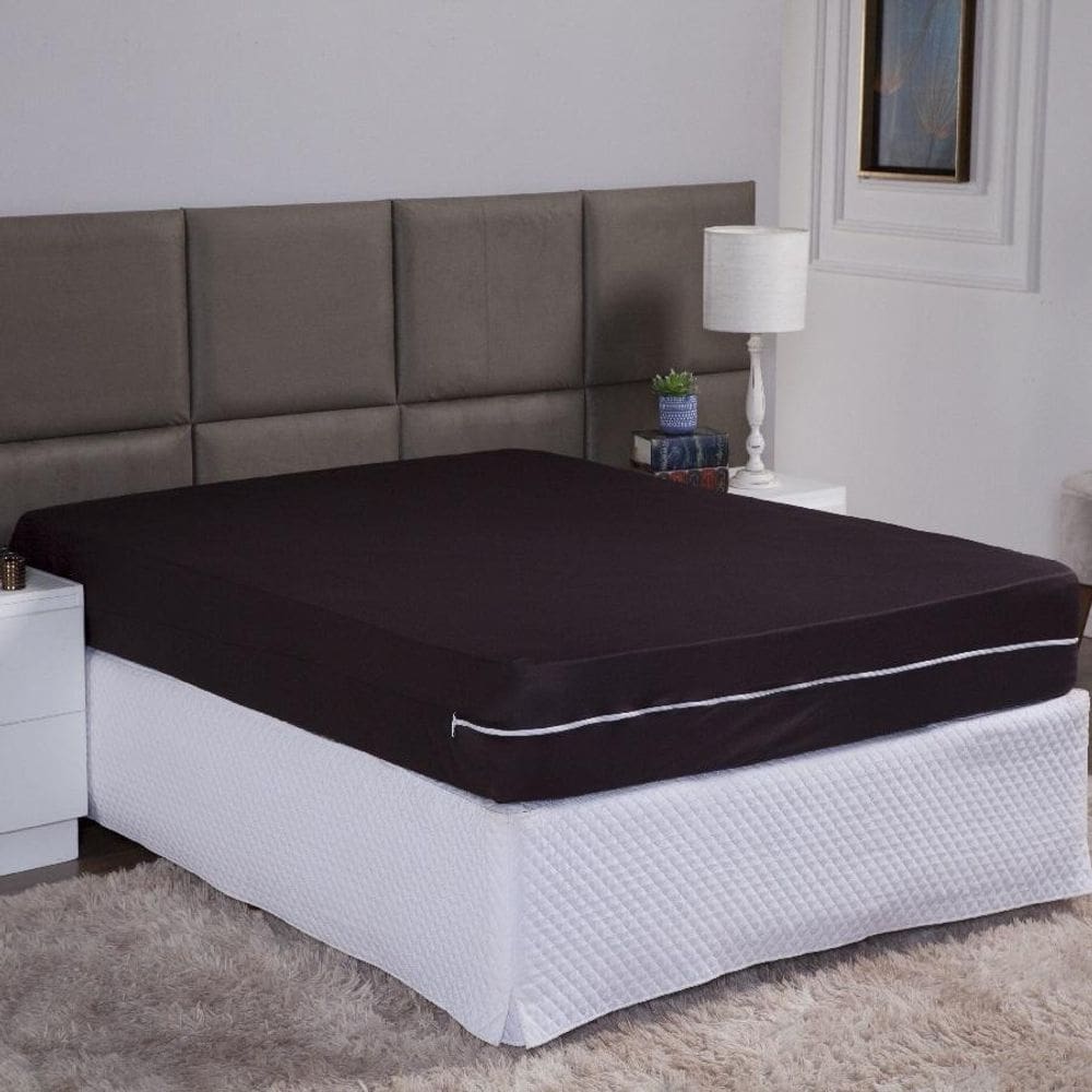 Capa De Colchão Casal 25Cm Zíper Protetor Malha Lisa 1 Peça