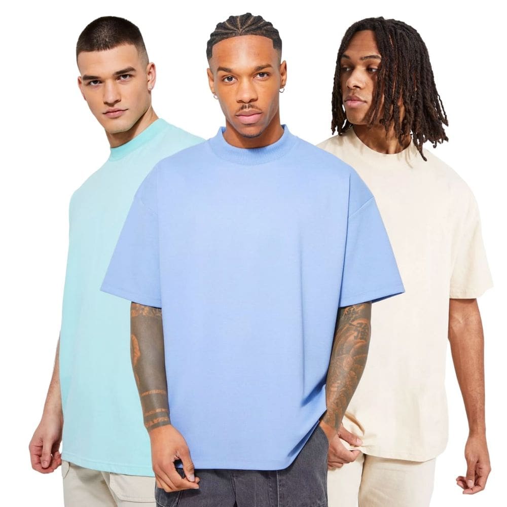 Kit 3 Camisetas Oversized Marfim, Azul Opala, Verde Bebê Algodão