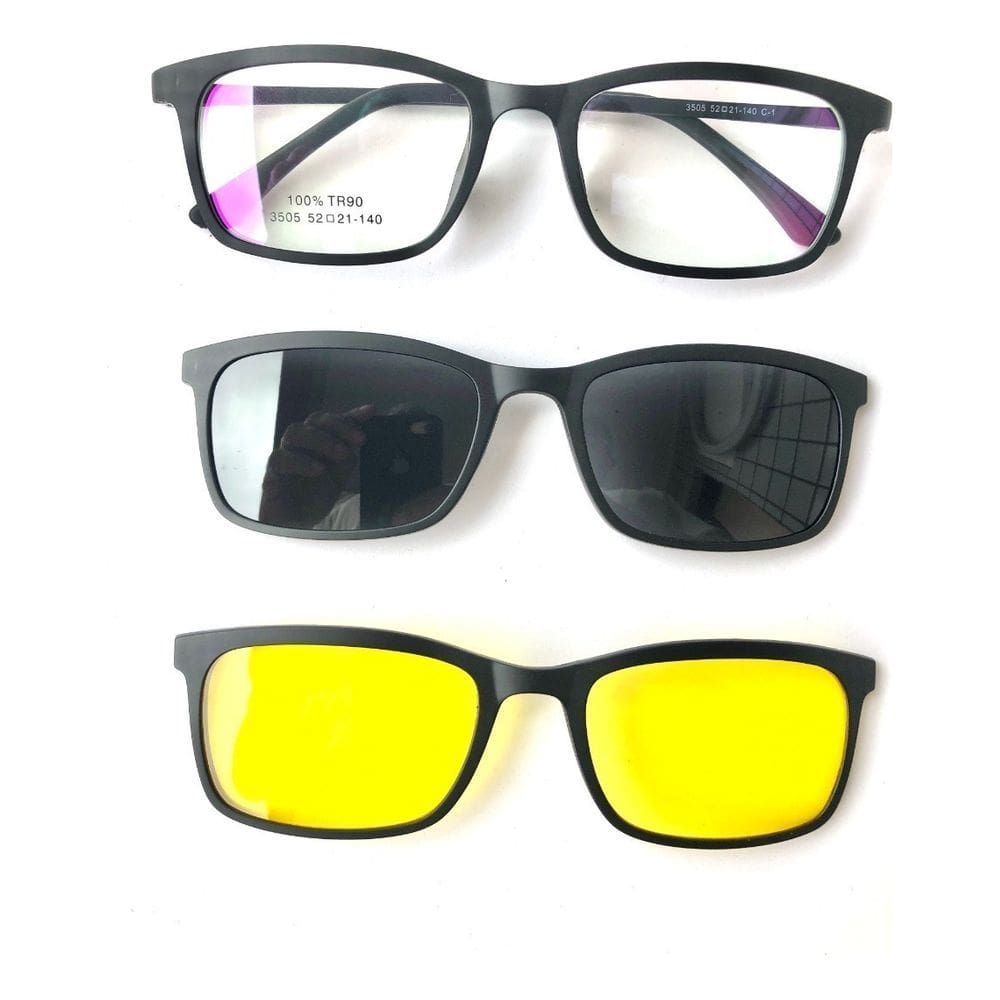 Armação De Óculos + 2 Lentes Clip On Polarizada Tr90 3505 Pr