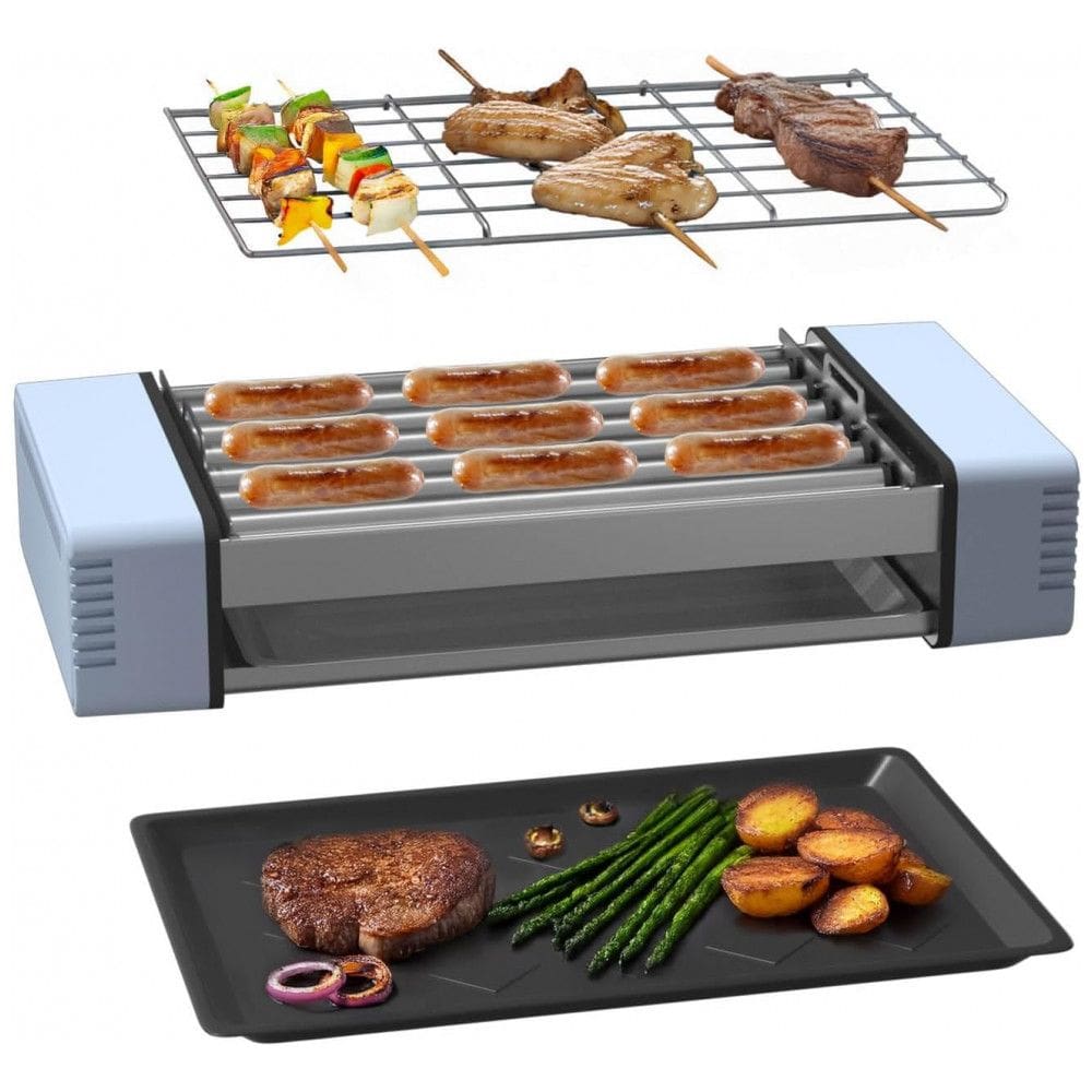 Máquina de Rolos Elétrica 3 em 1 para Cachorro-Quente: Compacta Churrasqueira Interna com 6 Rolos Removíveis Antiaderentes para 9 Salsichas