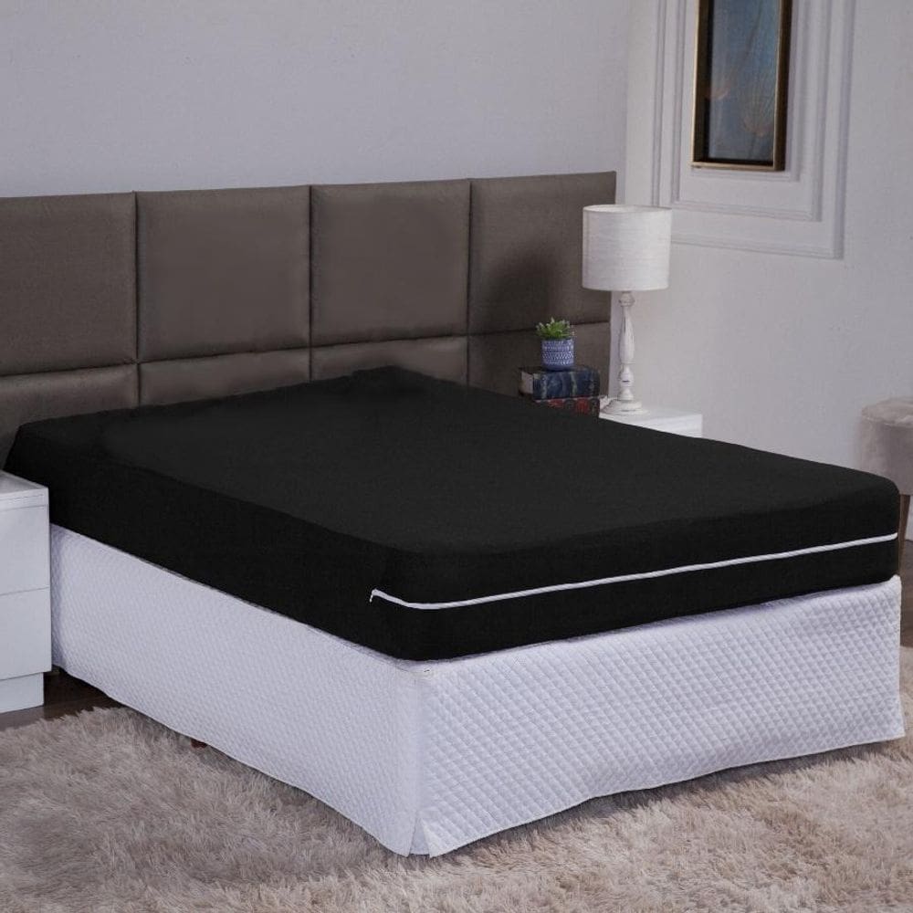 Capa De Colchão Queen 30Cm Zíper Protetor Malha Lisa 1 Peça