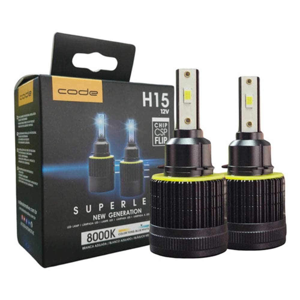 Par Lâmpada Farol Super Led H15 8000k Tech One Code 12v