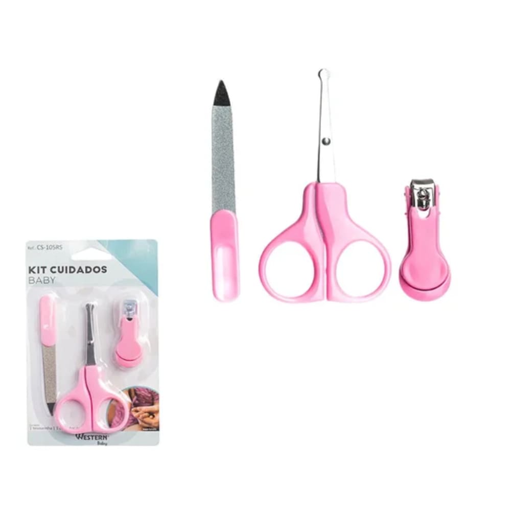Kit Cuidados Bebe Rosa Kids 3 Peças Tesoura Lixa Cortador