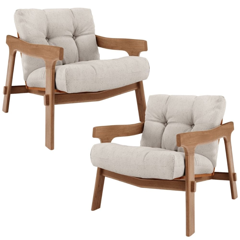 Kit 02 Poltronas Decorativa Fixa Para Sala Living Ikary L02 Canela Linho Cru - Lyam Decor