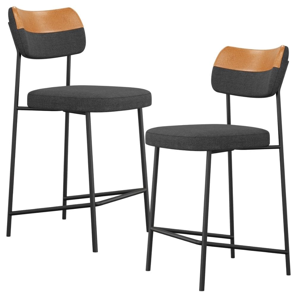 Kit 02 Banquetas Baixa Bar Cozinha Sala Jantar Whisky Melina L02 Couríssimo Whisky Linho Chumbo - Lyam Decor