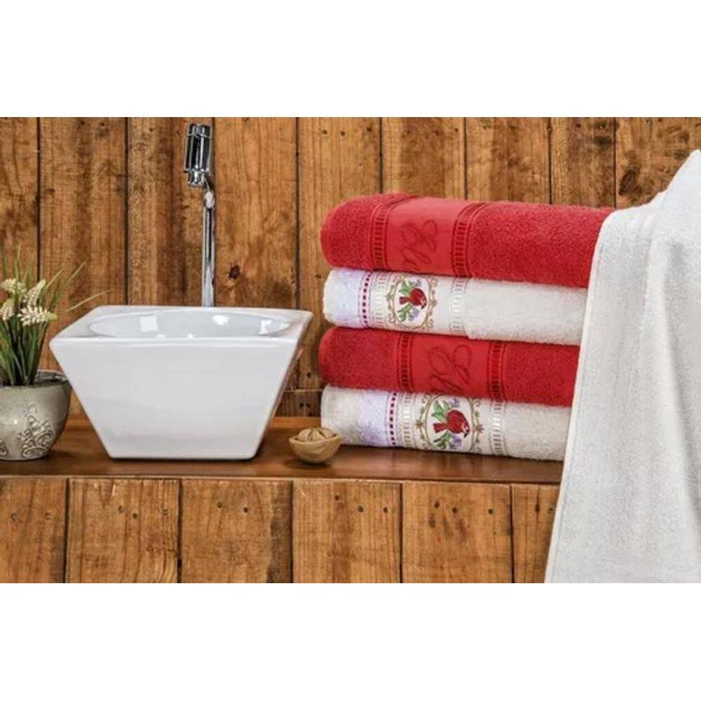 Toalhas de Banho em Algodão Bordado 5 Peças Vermelho