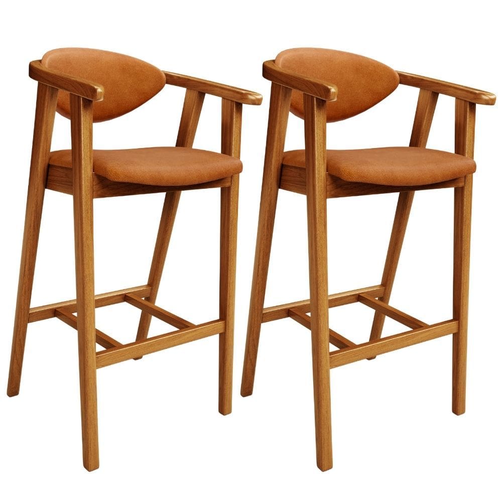 Kit 2 Banquetas Alta Para Cozinha Bancada Bar Sala de Jantar Fixa Cecília L02 Couríssimo Canela - Lyam Decor