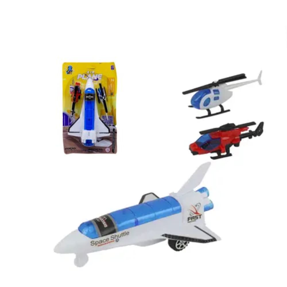 Kit Brinquedo Helicoptero Nave Foguete 3Pç Fricção Aeronaves