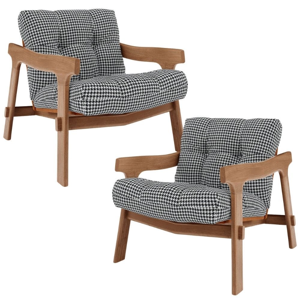 Kit 02 Poltronas Decorativa Fixa Para Sala Living Ikary L02 Canela Pied Poule - Lyam Decor