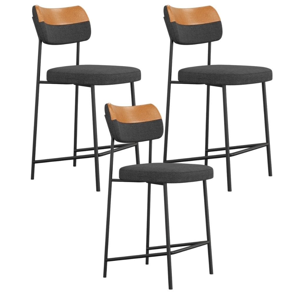 Kit 03 Banquetas Baixa Bar Cozinha Sala Jantar Whisky Melina L02 Couríssimo Whisky Linho Chumbo - Lyam Decor