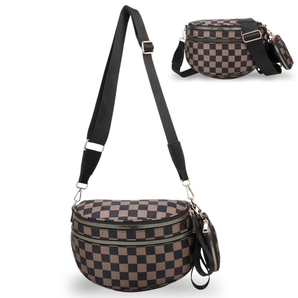 Bolsa tiracolo de nylon quadriculado Pallocoo para mulheres marrom